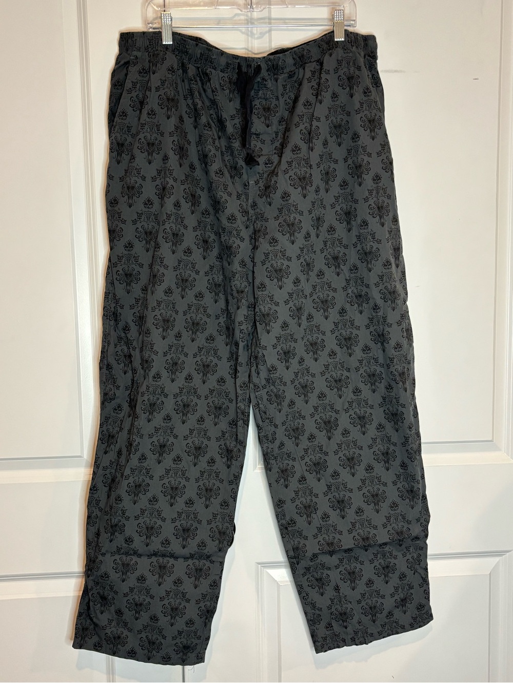 Disney Parks Haunted Mansion Gray Black Wallpaper Print Drawstring Pants XXL